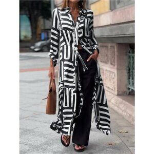 Printed Button Front Longline Shirt